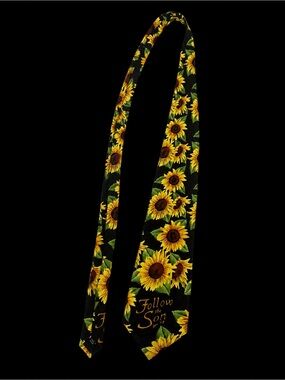 Sunflower Print Silk Tie - Black & Yellow